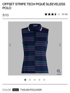 G/FORE Twilight Navy Striped Sleeveless Polo with Clover & Pink Accents